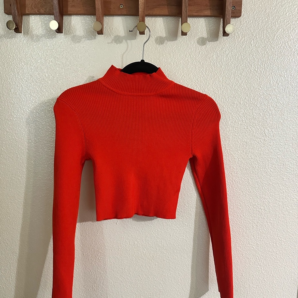 Divided Bright Red Ribbed Crop Top